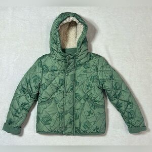 Minecraft Boys 5/5A Quilted Hooded Jacket Green Creeper Sherpa Lined